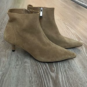 Lightly worm Zara suede leather pointed booties. Sand color in size 36 (us 6)